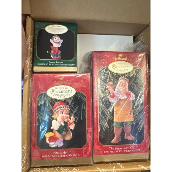 Hallmark Keepsake Collector Club Ornament Set Santa Elf Snowman 1999 Vintage - Picture 1 of 16